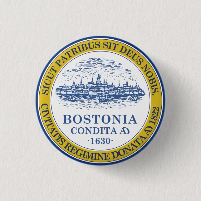 Macaron Rond 2,50 Cm Drapeau de Boston, Massachusetts (Devant)