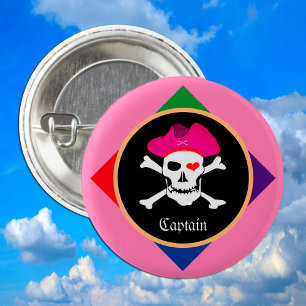 Macaron Rond 2,50 Cm Drapeau de capitaine et de pirates - Île au trésor