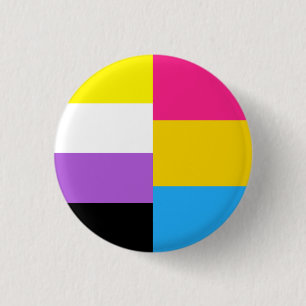 Macaron Rond 2,50 Cm Drapeau de fierté pansexuelle non binaire double