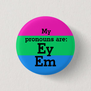Macaron Rond 2,50 Cm Drapeau de la polysexualité avec Pronounes Ey/Em