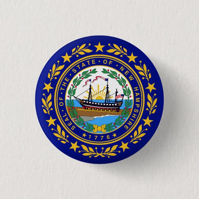 Macaron Rond 2,50 Cm drapeau de l'État du New Hampshire (Devant)