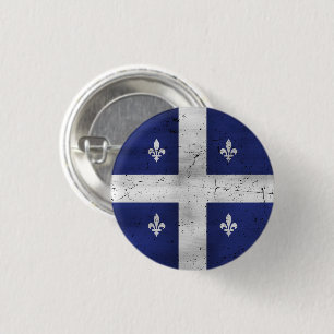 Macaron Rond 2,50 Cm Drapeau du Québec style grunge érodé