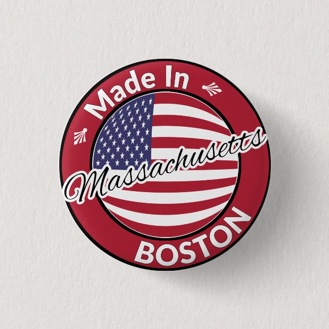 Macaron Rond 2,50 Cm Drapeau Fabriqué à Boston Massachusetts USA (Devant)