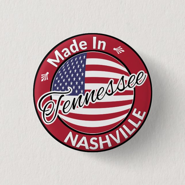 Macaron Rond 2,50 Cm Drapeau Fabriqué à Nashville Tennessee USA (Devant)