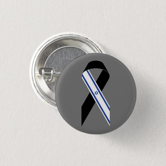 Macaron Rond 2,50 Cm Drapeau Israël noir ruban gris (Devant & derrière)