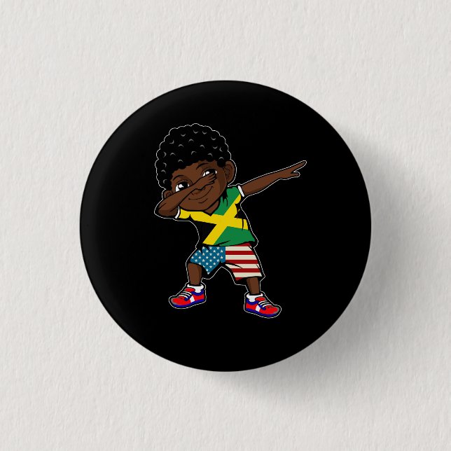Macaron Rond 2,50 Cm Drapeau jamaïcain demi-américain Enfant jamaïcain  (Devant)