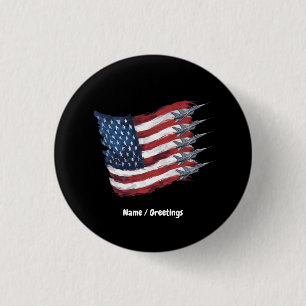 Macaron Rond 2,50 Cm Drapeau Patriotique USA Jets 4 juillet