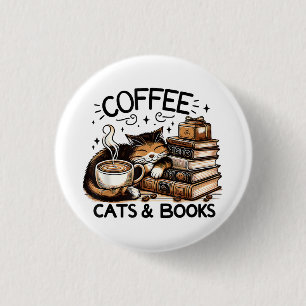 Macaron Rond 2,50 Cm Drôle Cute Coffee Cats Livres Lover Idea Cadeau Fe