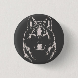 Macaron Rond 2,50 Cm Drôle noir et blanc tête de loup croquis