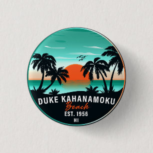 Macaron Rond 2,50 Cm Duke Kahanamoku Beach Hawaii Retro Sunset Souvenir