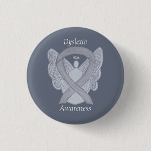 Macaron Rond 2,50 Cm Dyslexia Silver Awareness Ribbon Angel Custom Pin