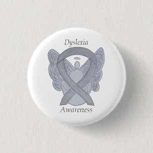 Macaron Rond 2,50 Cm Dyslexia Silver Awareness Ribbon Angel Custom Pin