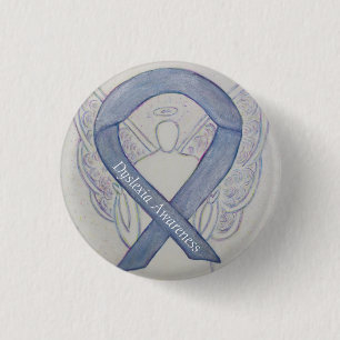 Macaron Rond 2,50 Cm Dyslexia Silver Awareness Ribbon Angel Custom Pins