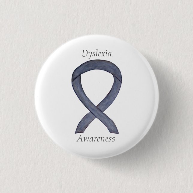 Macaron Rond 2,50 Cm Dyslexia Silver Awareness Ribbon Custom Pin (Devant)