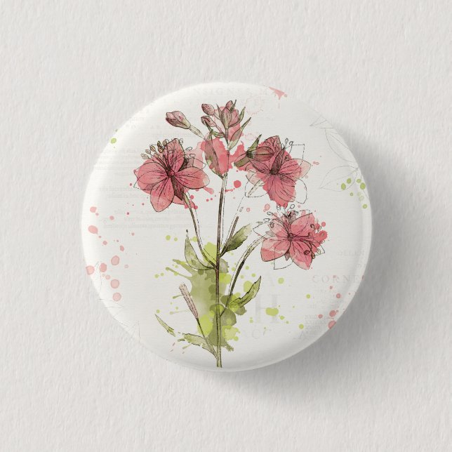 Macaron Rond 2,50 Cm Éclaboussure rose foncée florale (Devant)