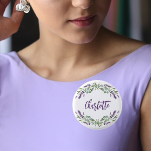 Macaron Rond 2,50 Cm écriture de nom de lavande violette eucalyptus