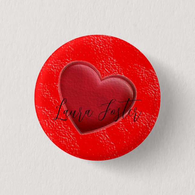 Macaron Rond 2,50 Cm Écriture manuscrite Nom élégant Coeur rouge Amour  (Devant)