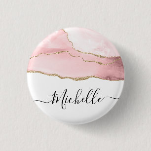 Macaron Rond 2,50 Cm écriture stylisée or et blush agate personnalis
