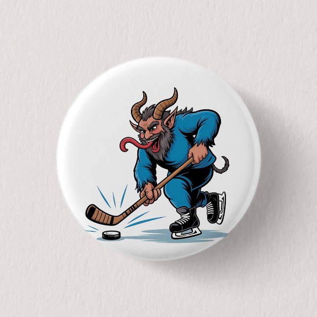 Macaron Rond 2,50 Cm Éffrayant Krampus Jouer au hockey sur glace Noël (Devant)