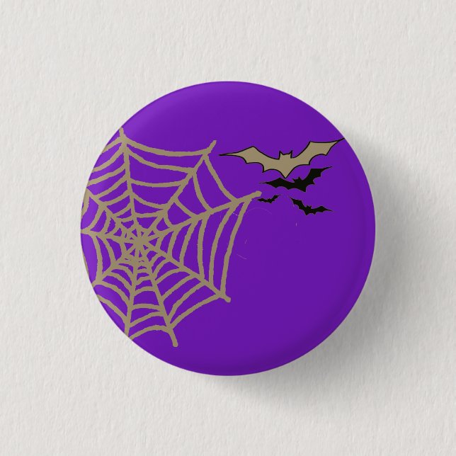 Macaron Rond 2,50 Cm Éffrayant Spider Web, chauves-souris volant Hallow (Devant)