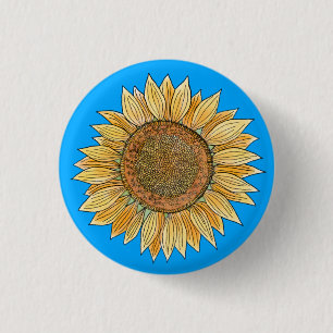 Macaron Rond 2,50 Cm Elégant Boho jaune et bleu Aquarelle tournesol
