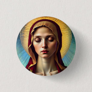 Macaron Rond 2,50 Cm Élégant bouton Vierge Renaissance Mary