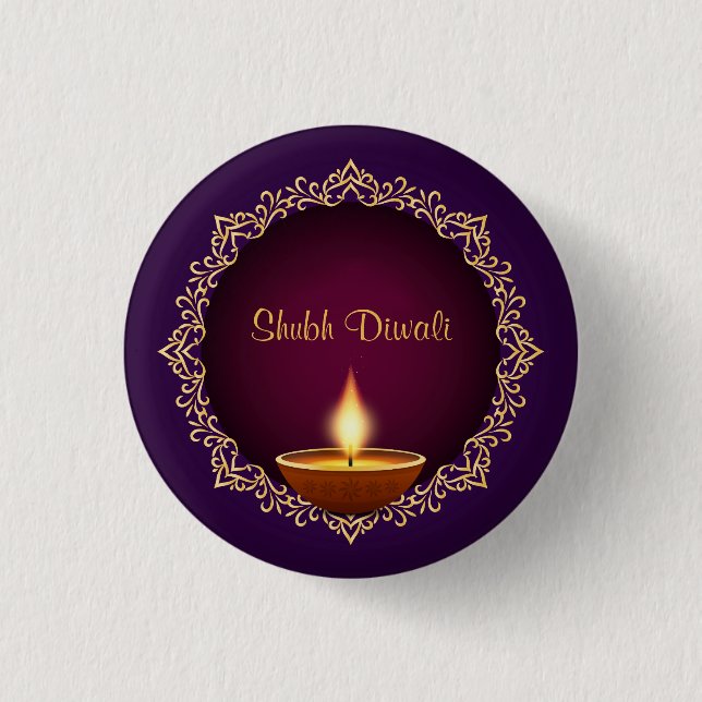 Macaron Rond 2,50 Cm Élégant Diwali Diyas violet (Devant)