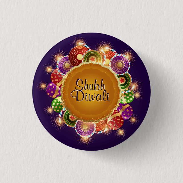Macaron Rond 2,50 Cm Élégant Diwali Feux colorés (Devant)