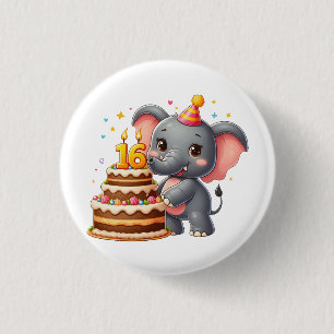 Macaron Rond 2,50 Cm Élégant éléphant 16e anniversaire