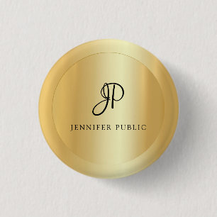 Macaron Rond 2,50 Cm Elegant Faux Gold Ajouter Votre Nom Modèle Texte