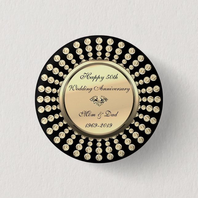 Macaron Rond 2,50 Cm Elegant Gold Diamonds 50th Wedding Anniversary (Devant)