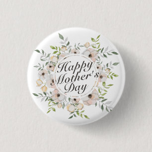 Macaron Rond 2,50 Cm Elégant Joyeux Bouton de cadre floral Fête des Mèr