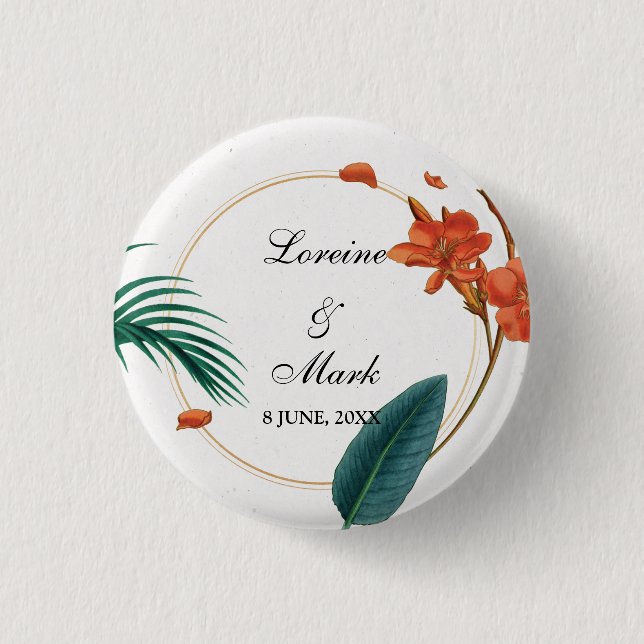 Macaron Rond 2,50 Cm Élégant Mariage floral tropical (Devant)