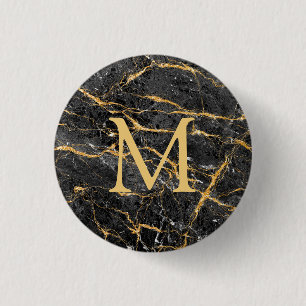Macaron Rond 2,50 Cm Élégant Monogramme en marbre noir