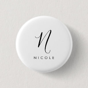 Macaron Rond 2,50 Cm Élégant Monogramme noir et blanc