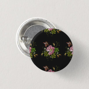 Macaron Rond 2,50 Cm Élégant Motif floral broderie Arrière - plan noir