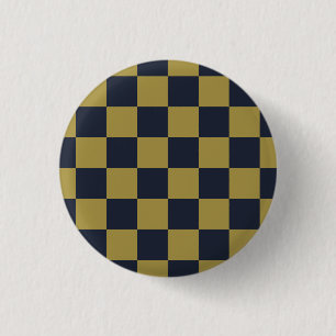 Macaron Rond 2,50 Cm Elégant or et bleu marine À damiers Motif