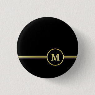 Macaron Rond 2,50 Cm Élégant or Monogramme personnalisé sur noir