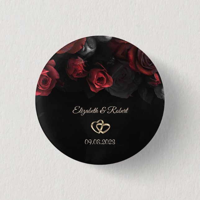 Macaron Rond 2,50 Cm Élégant rouge Roses Mariage gothique (Devant)