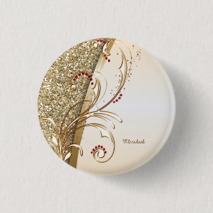 Macaron Rond 2,50 Cm Élégantes Volutes Pailletées d'Or