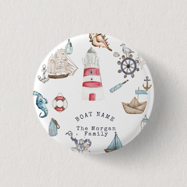 Macaron Rond 2,50 Cm Éléments nautiques à l'aquarelle Marin (Devant)