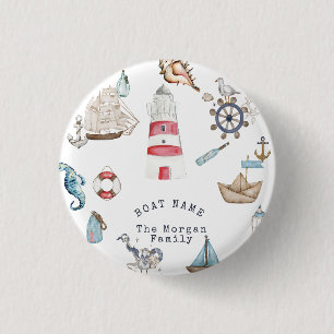 Macaron Rond 2,50 Cm Éléments nautiques à l'aquarelle Marin