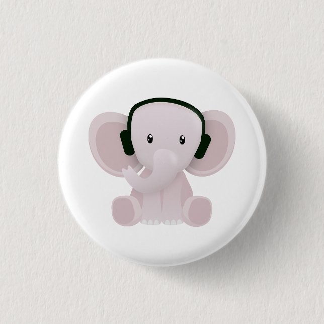 Macaron Rond 2,50 Cm Elephant aime la musique (Devant)