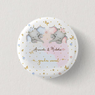 Macaron Rond 2,50 Cm Éléphant Floral Rose Bleu Révélation du Sexe