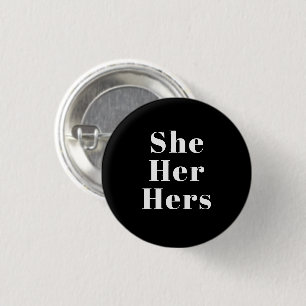 Macaron Rond 2,50 Cm Elle, Elle, Son genre pronouns Lgbtq pride noir