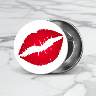 Macaron Rond 2,50 Cm Empreinte de baiser au rouge à lèvres rouge riche