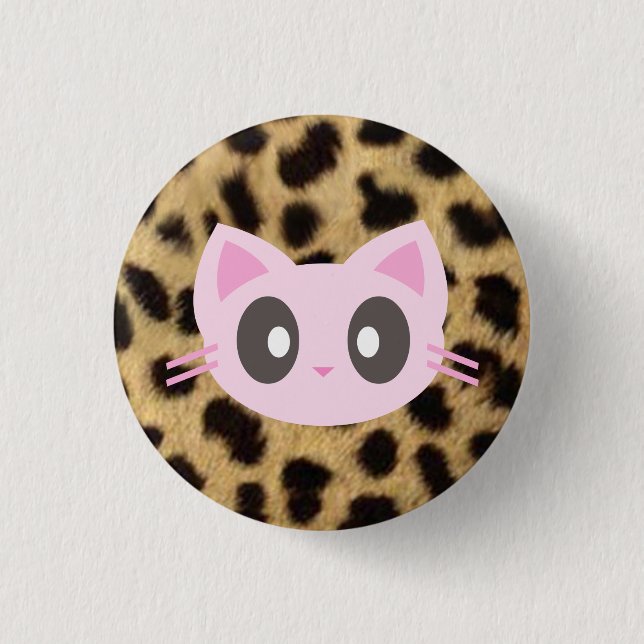 Macaron Rond 2,50 Cm empreinte de léopard kawaii kitty (Devant)