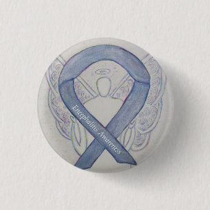 Macaron Rond 2,50 Cm Encéphalite Conscience de l'argent Ruban Angel Pin