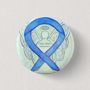 Macaron Rond 2,50 Cm Enfants maltraités Blue Sensibilisation Ruban Ange