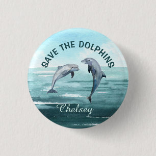 Macaron Rond 2,50 Cm ENREGISTREZ L'Aquarelle DOLPHINS - Cause